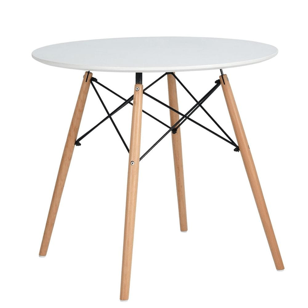 KONDELA Okrúhly jedálenský stôl Demin 120x74,5 cm - biela matná / buk